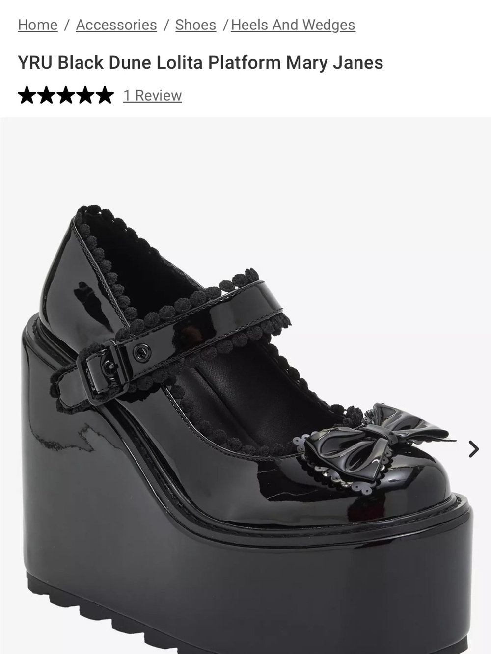 YRU Black Patent Platform Mary Janes with Bow Accents